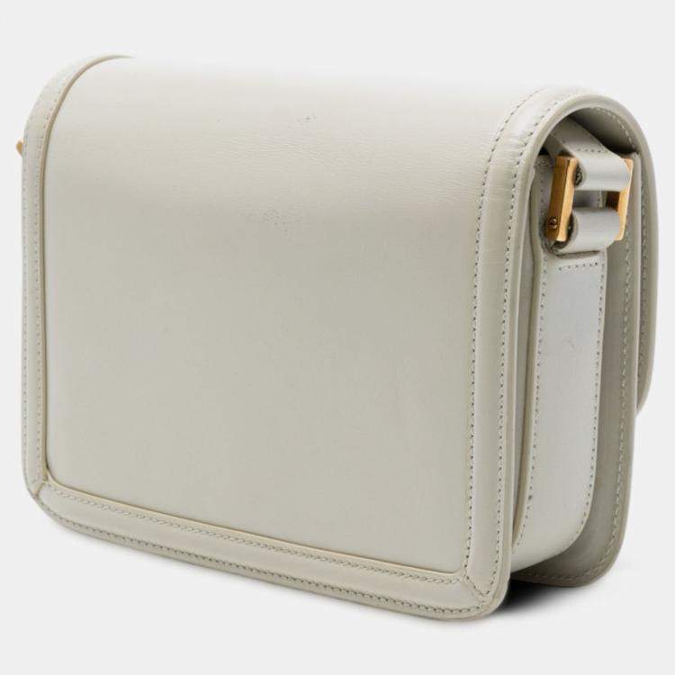 Pre Owned Saint Laurent Paris White Small Calfskin Solferino Satchel In Box