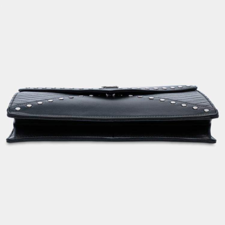 مملوكة مسبقًا Saint Laurent Paris Black Quilted Lambskin Studded Monogram Gaby Shoulder Bag