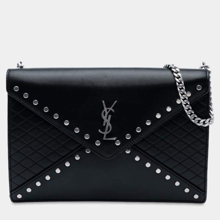 مملوكة مسبقًا Saint Laurent Paris Black Quilted Lambskin Studded Monogram Gaby Shoulder Bag