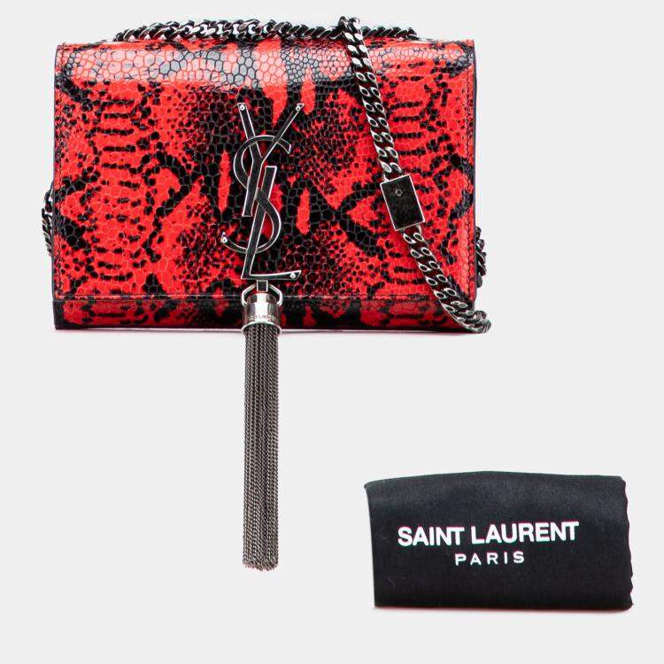 Pre Owned Saint Laurent Paris Red Small Embossed Calfskin Classic Monogram Kate Crossbody