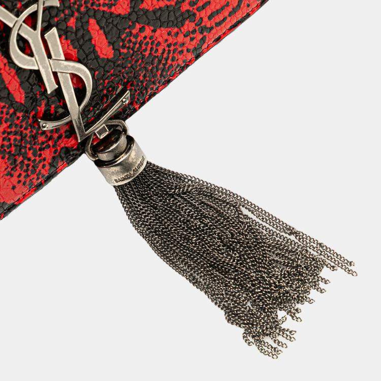 Pre Owned Saint Laurent Paris Red Small Embossed Calfskin Classic Monogram Kate Crossbody