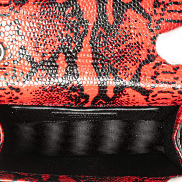 Pre Owned Saint Laurent Paris Red Small Embossed Calfskin Classic Monogram Kate Crossbody