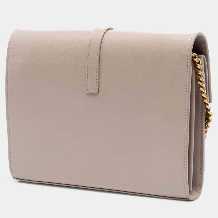 مملوكة مسبقًا Saint Laurent Paris Beige Leather Monogram Sulpice Wallet on Chain