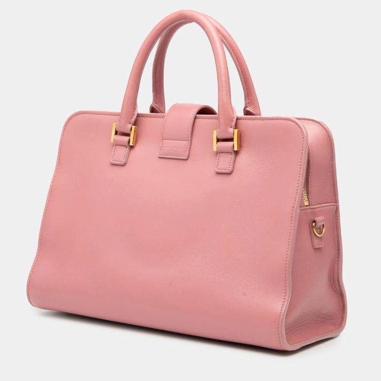 Pre Owned Saint Laurent Paris Pink Small Leather Monogram Cabas Satchel