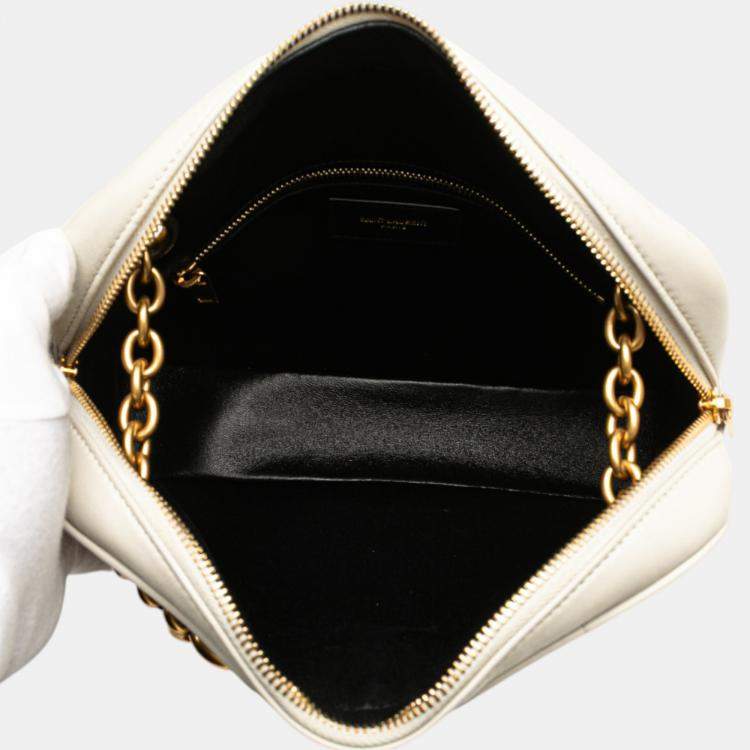 Pre Owned Saint Laurent Paris White Quilted Lambskin Le Maillon Chain Shoulder Bag