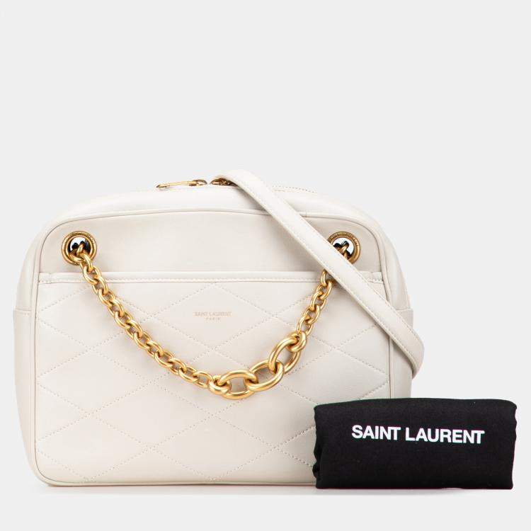 Pre Owned Saint Laurent Paris White Quilted Lambskin Le Maillon Chain Shoulder Bag