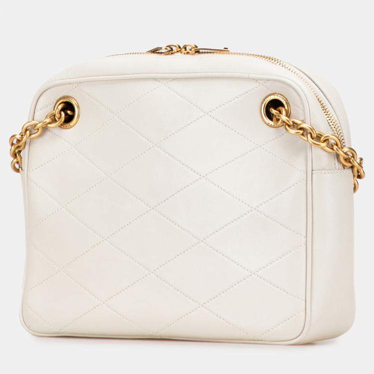 Pre Owned Saint Laurent Paris White Quilted Lambskin Le Maillon Chain Shoulder Bag