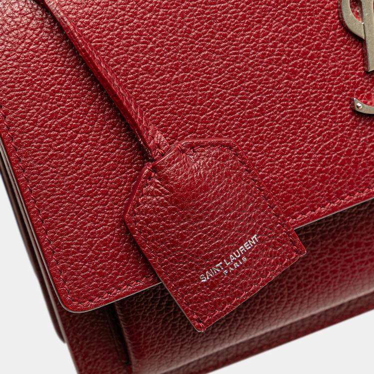 Pre Owned Saint Laurent Paris Red Medium Grained Calfskin Monogram Sunset Crossbody