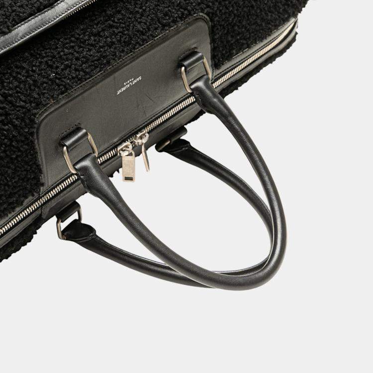 Pre Owned Saint Laurent Paris Black Shearling Travel Bag