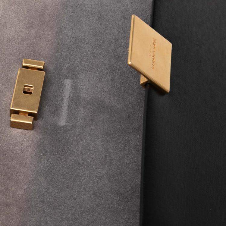 Pre Owned Saint Laurent Paris Black Medium Calfskin and Suede Bellechasse Bag