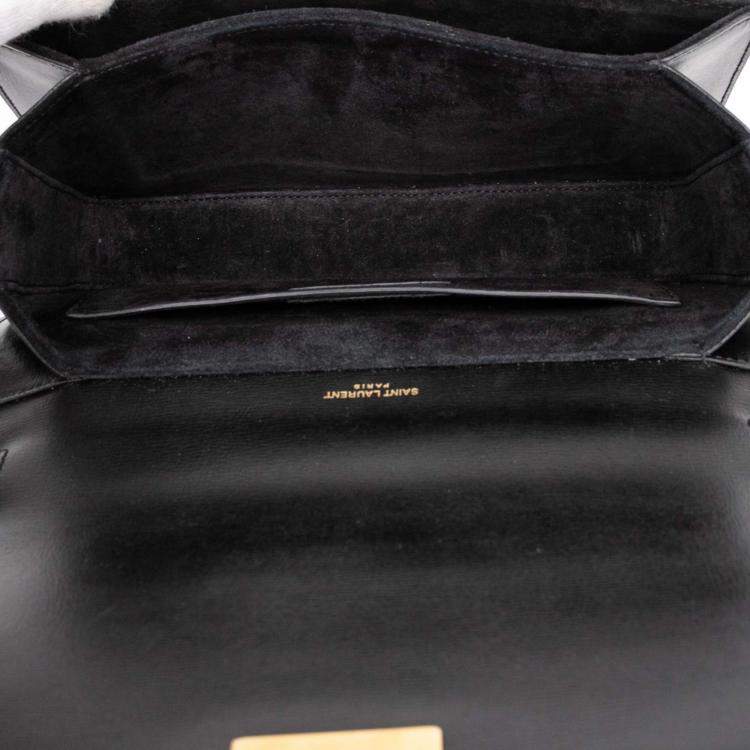 Pre Owned Saint Laurent Paris Black Medium Calfskin and Suede Bellechasse Bag