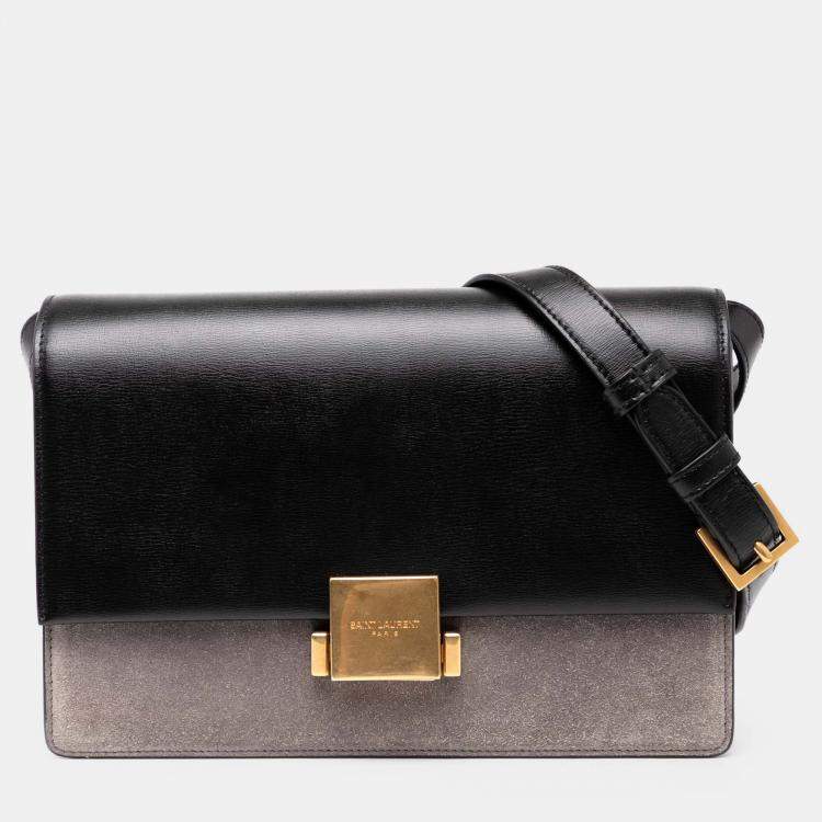 Pre Owned Saint Laurent Paris Black Medium Calfskin and Suede Bellechasse Bag