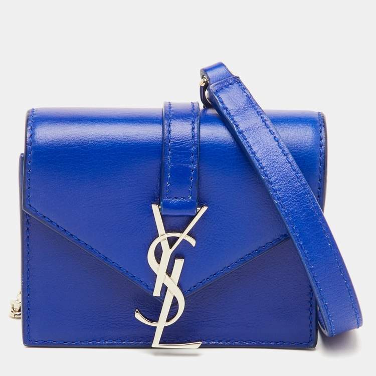 Pre Owned Saint Laurent Candy Monogram Mini Blue Leather Crossbody Bag