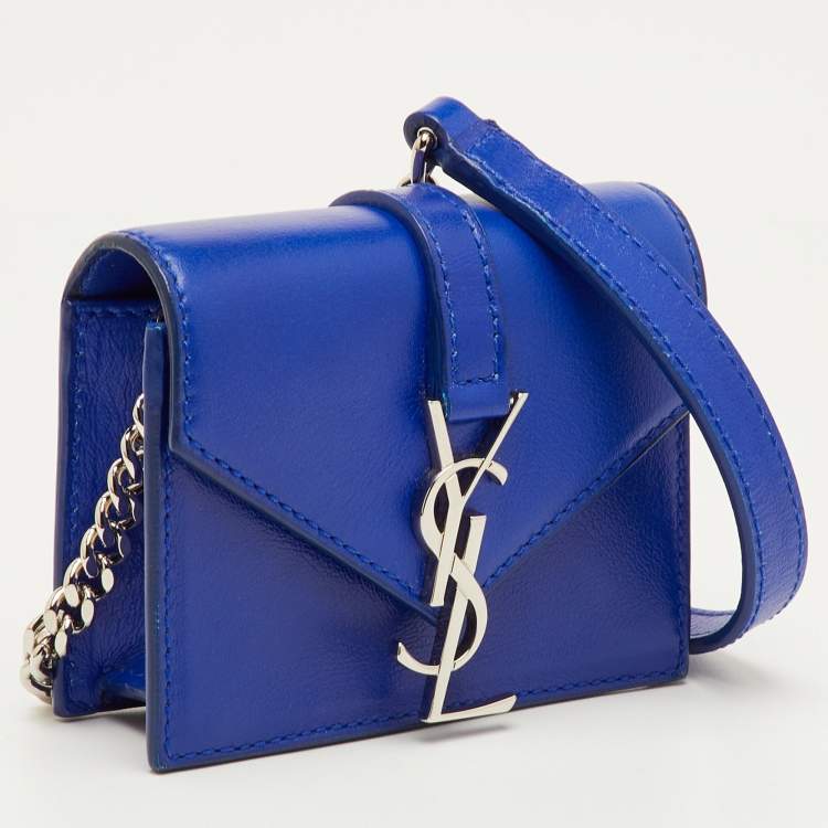 Pre Owned Saint Laurent Candy Monogram Mini Blue Leather Crossbody Bag