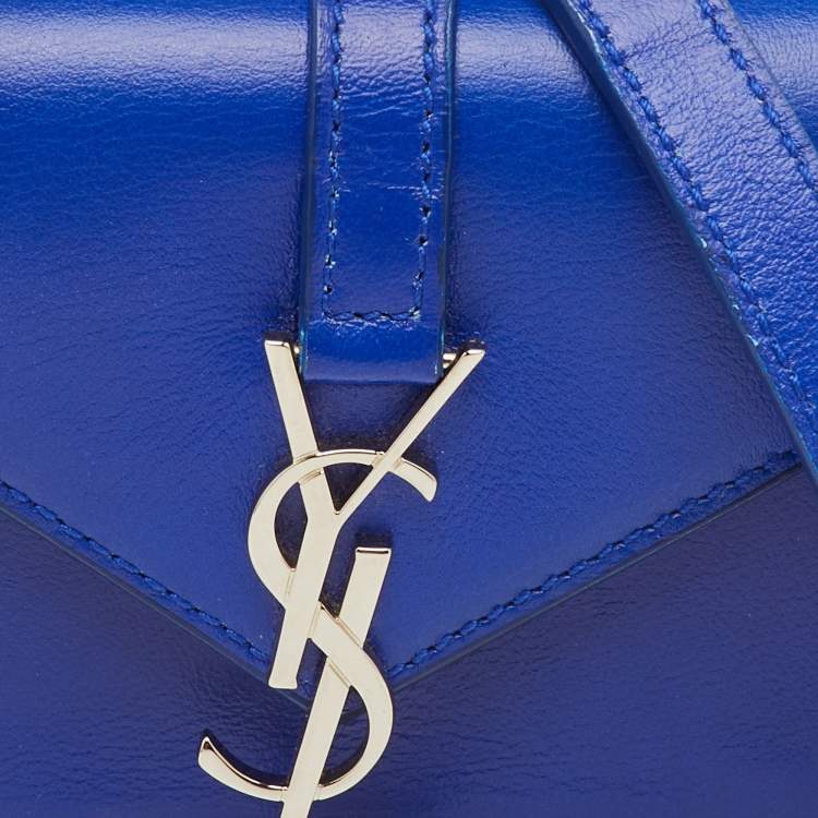 Pre Owned Saint Laurent Candy Monogram Mini Blue Leather Crossbody Bag