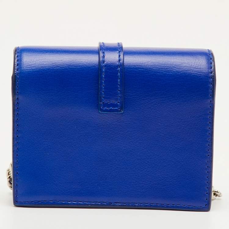 Pre Owned Saint Laurent Candy Monogram Mini Blue Leather Crossbody Bag
