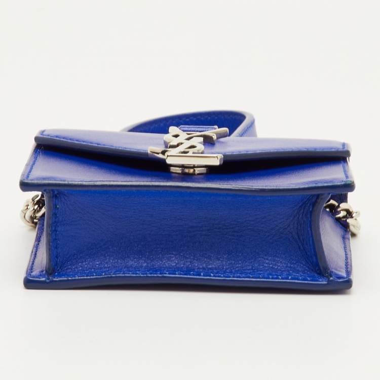 Pre Owned Saint Laurent Candy Monogram Mini Blue Leather Crossbody Bag