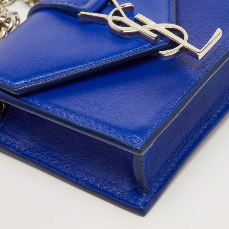 Pre Owned Saint Laurent Candy Monogram Mini Blue Leather Crossbody Bag