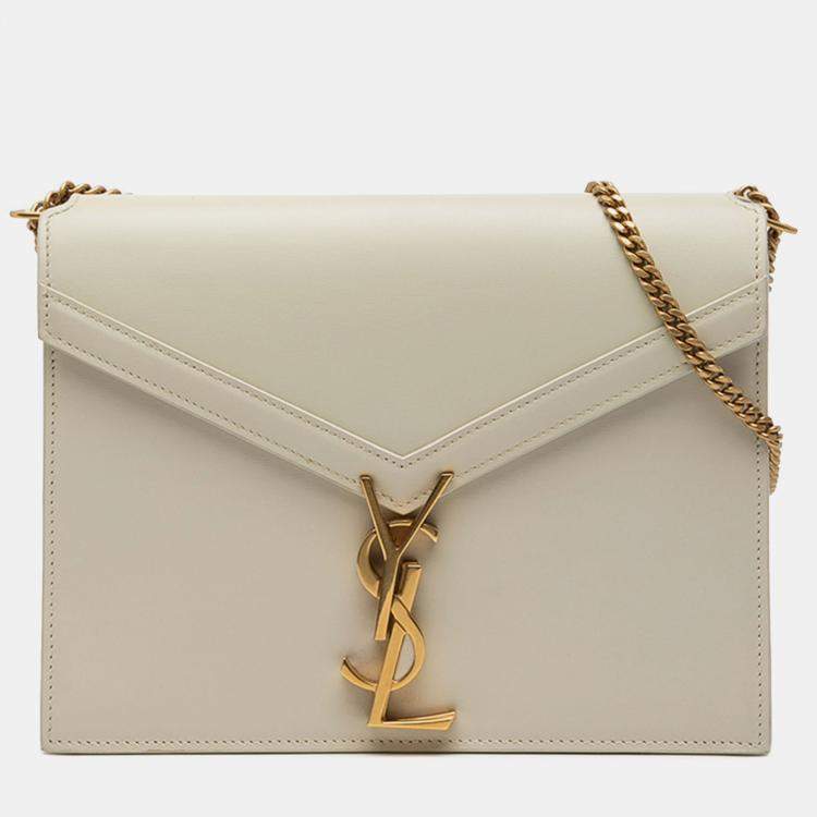 Pre Owned Saint Laurent Paris White Smooth Calfskin Monogram Cassandra Clasp Bag