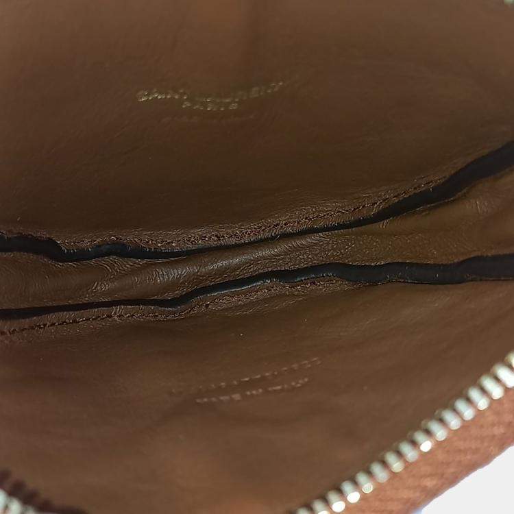 Pre Owned Saint Laurent Paris Brown Coated Canvas and Leather Le Monogram Micro Coin Purse