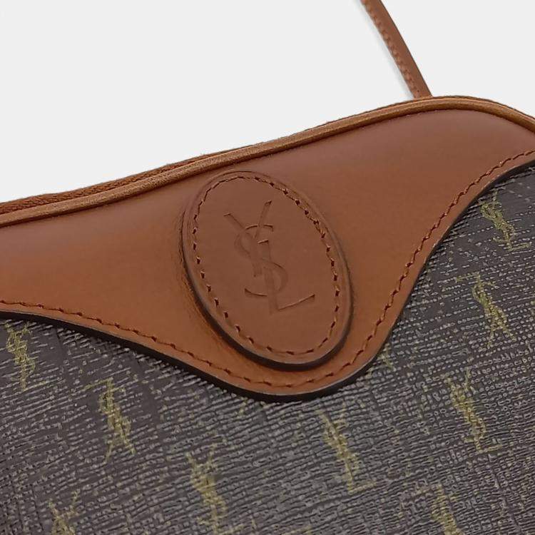 Pre Owned Saint Laurent Paris Brown Coated Canvas and Leather Le Monogram Micro Coin Purse