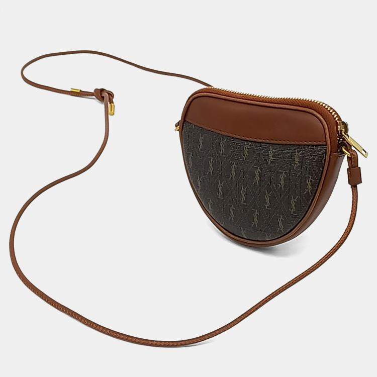 Pre Owned Saint Laurent Paris Brown Coated Canvas and Leather Le Monogram Micro Coin Purse