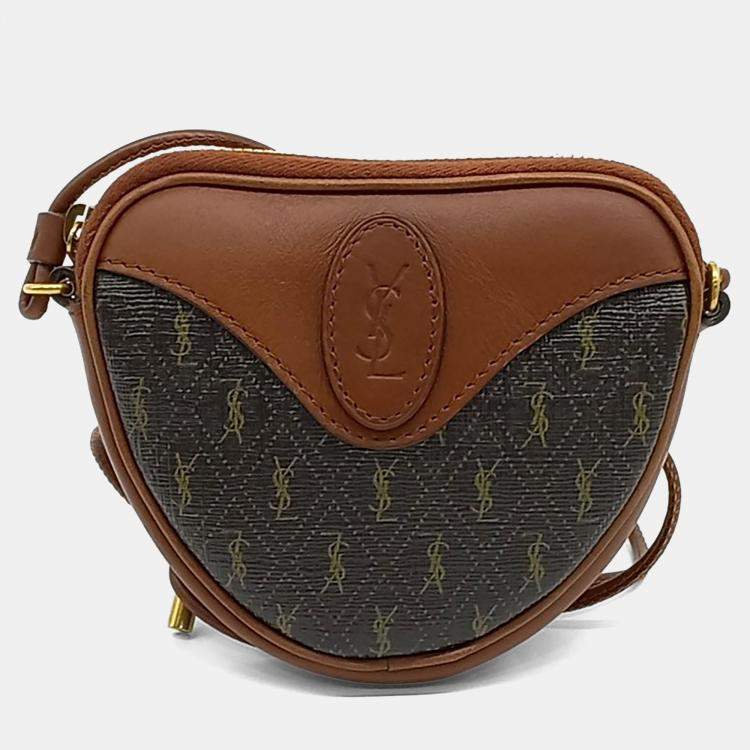 Pre Owned Saint Laurent Paris Brown Coated Canvas and Leather Le Monogram Micro Coin Purse