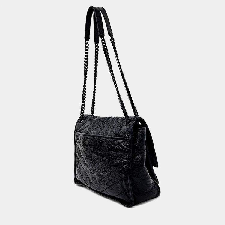 Pre Owned Saint Laurent Paris Black Leather Niki Monogram Shoulder Bag