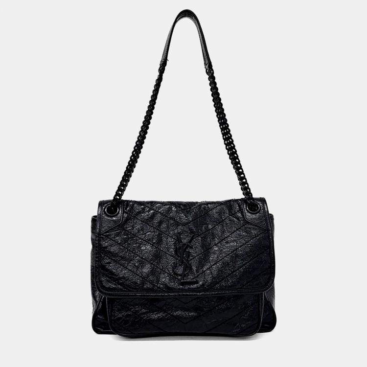 Pre Owned Saint Laurent Paris Black Leather Niki Monogram Shoulder Bag