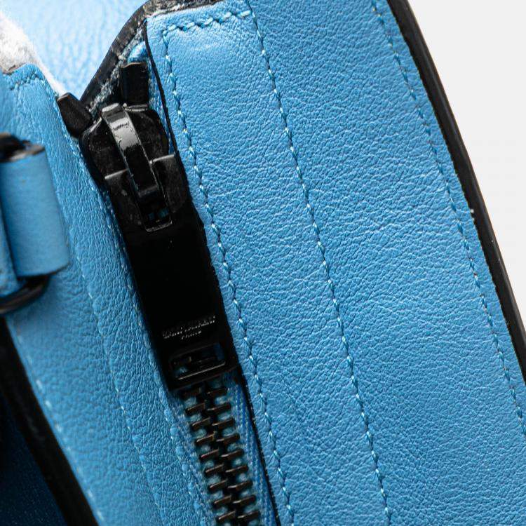 Pre Owned Saint Laurent Paris Blue Small Leather Monogram Cabas Satchel