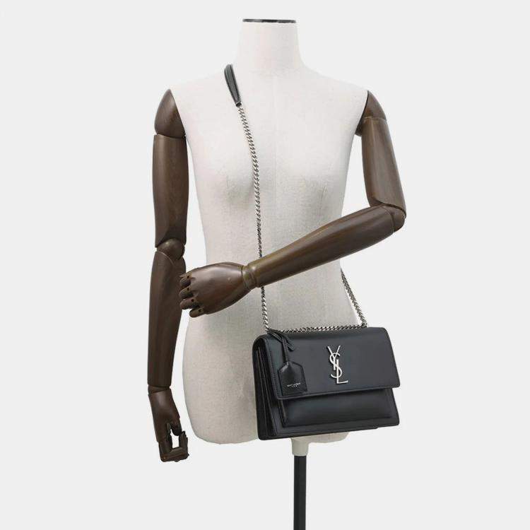 Pre Owned Saint Laurent Paris Sunset Chain shoulder Black Leather Size Medium