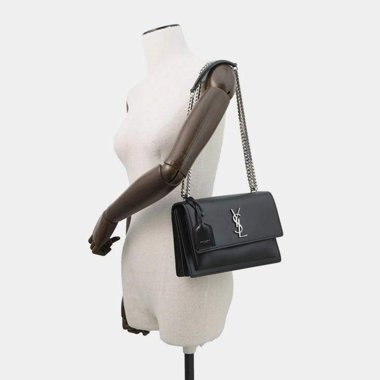 Pre Owned Saint Laurent Paris Sunset Chain shoulder Black Leather Size Medium