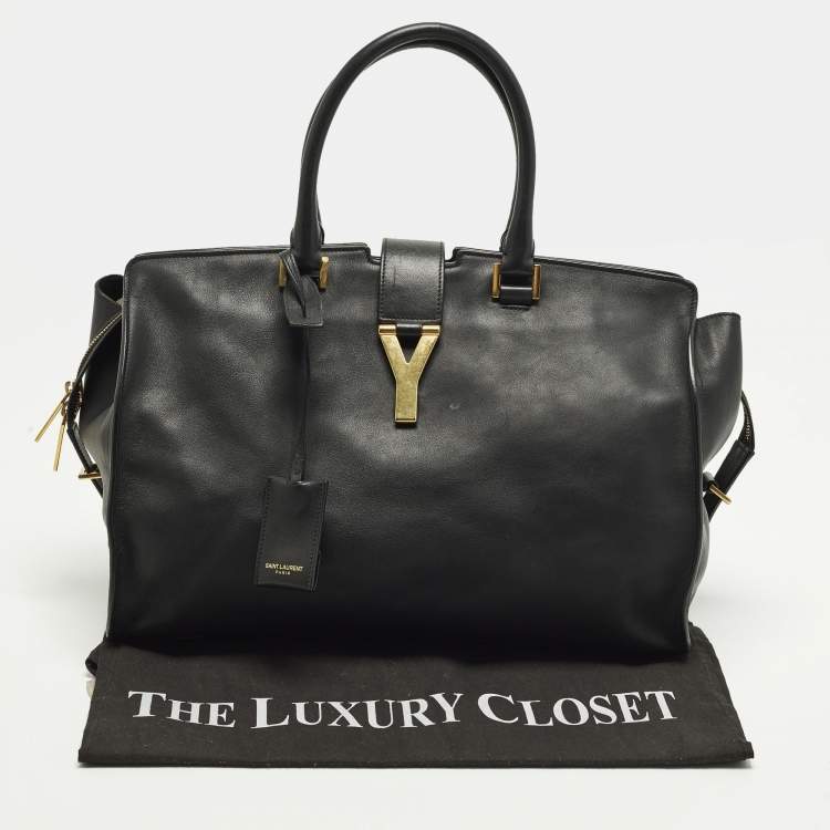 Pre Owned Saint Laurent Cabas Ligne Y Medium Black Leather Tote