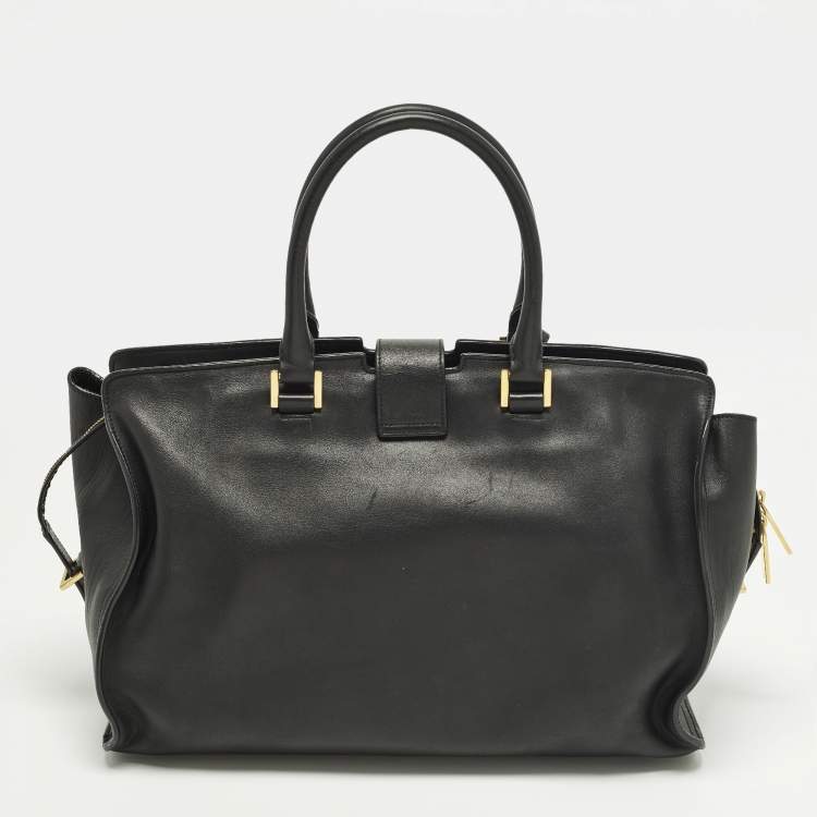 Pre Owned Saint Laurent Cabas Ligne Y Medium Black Leather Tote