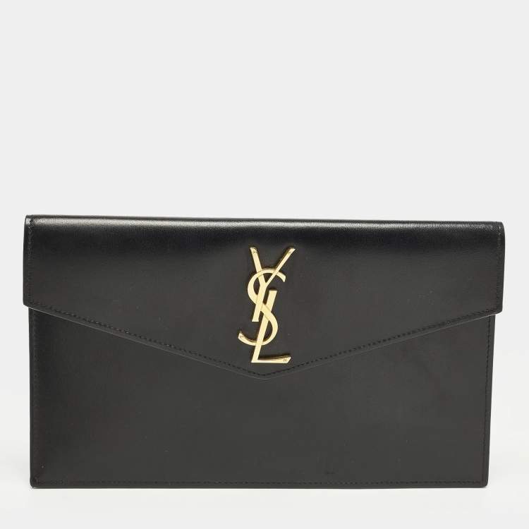 مملوكة مسبقًا Saint Laurent Uptown Black Leather Clutch