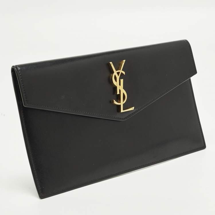 مملوكة مسبقًا Saint Laurent Uptown Black Leather Clutch