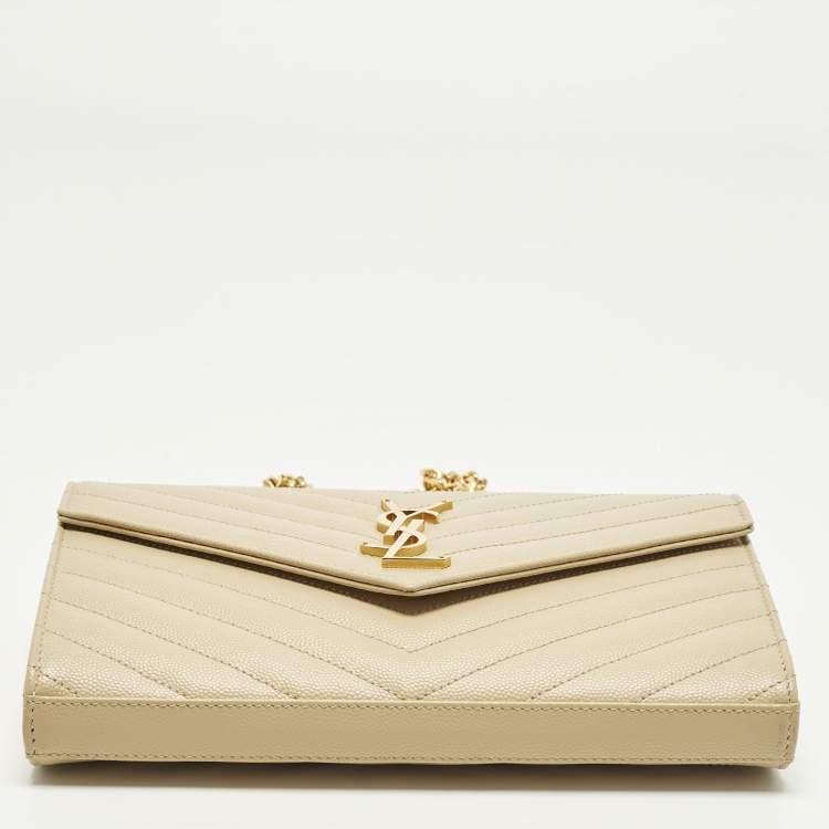 Pre Owned Saint Laurent Cassandre Beige Matelassé Leather Wallet On Chain