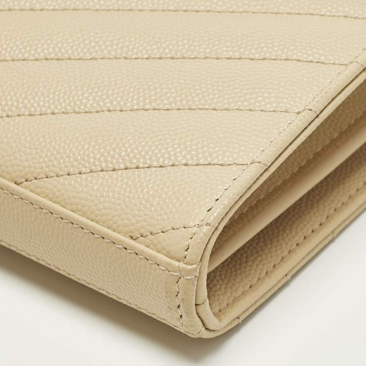 Pre Owned Saint Laurent Cassandre Beige Matelassé Leather Wallet On Chain