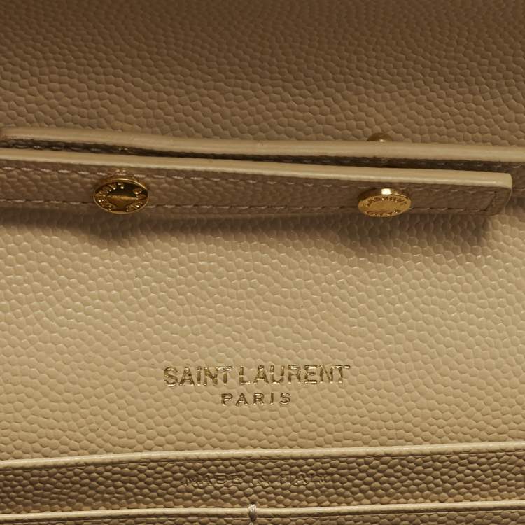 Pre Owned Saint Laurent Cassandre Beige Matelassé Leather Wallet On Chain