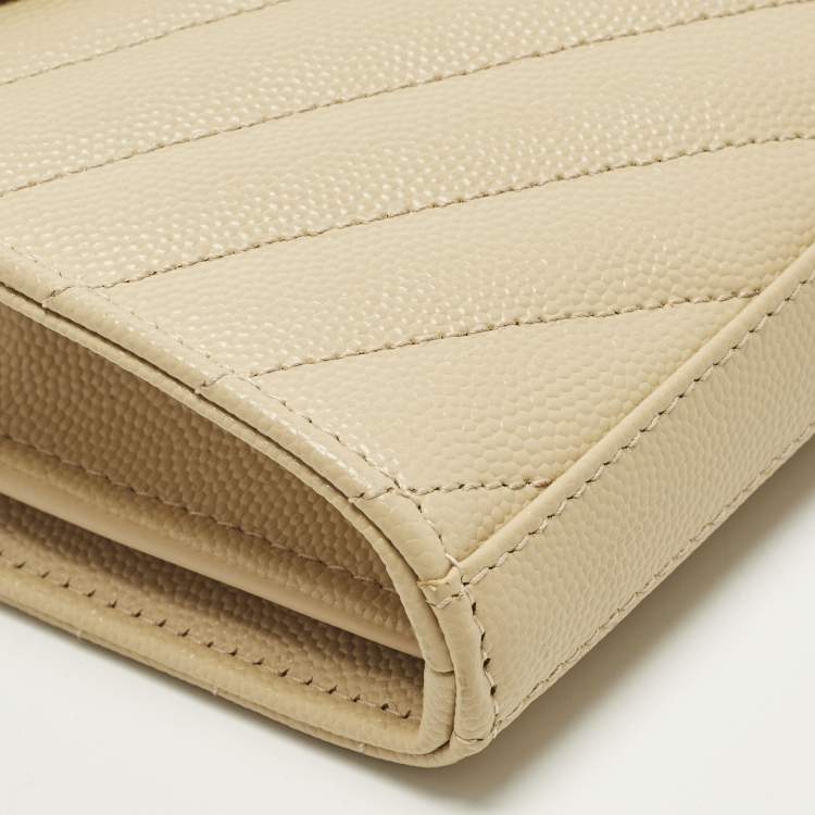 Pre Owned Saint Laurent Cassandre Beige Matelassé Leather Wallet On Chain