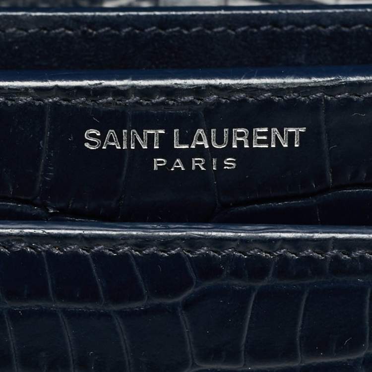 مملوكة مسبقًا Saint Laurent Sunset Medium Navy Blue Croc Embossed Leather Shoulder Bag