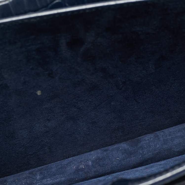 مملوكة مسبقًا Saint Laurent Sunset Medium Navy Blue Croc Embossed Leather Shoulder Bag