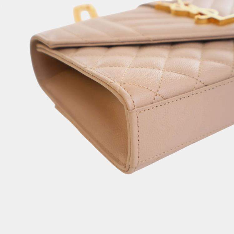 Pre Owned Saint Laurent Paris Brown Small Grain De Poudre Triquilt Monogram Envelope Bag