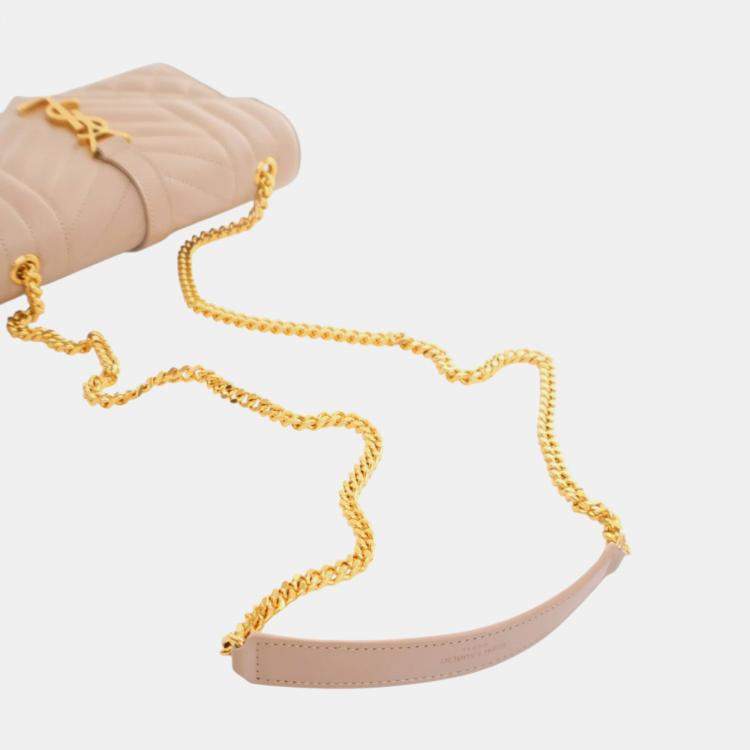 Pre Owned Saint Laurent Paris Brown Small Grain De Poudre Triquilt Monogram Envelope Bag