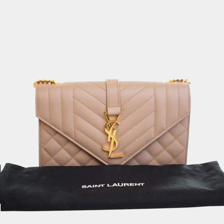 Pre Owned Saint Laurent Paris Brown Small Grain De Poudre Triquilt Monogram Envelope Bag