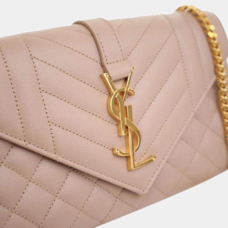 Pre Owned Saint Laurent Paris Brown Small Grain De Poudre Triquilt Monogram Envelope Bag