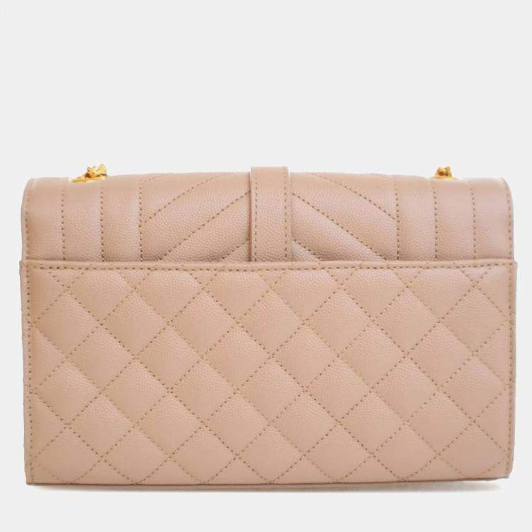 Pre Owned Saint Laurent Paris Brown Small Grain De Poudre Triquilt Monogram Envelope Bag