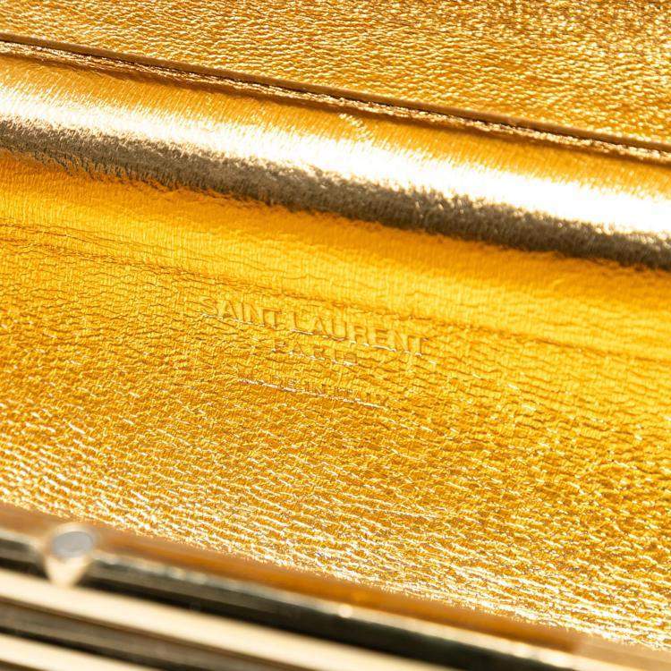 مملوكة مسبقًا Saint Laurent Paris Gold Ribbed Acrylic Lambskin Fringe Monogram Opium Box Bag