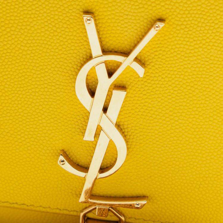 Pre Owned Saint Laurent Paris Yellow Small Grain de Poudre Monogram Kate Tassel Crossbody