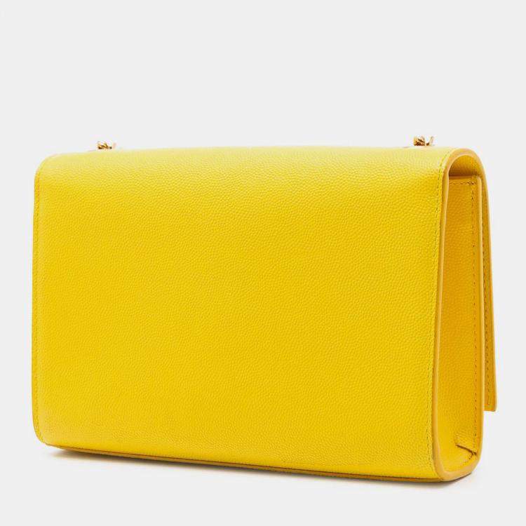 Pre Owned Saint Laurent Paris Yellow Small Grain de Poudre Monogram Kate Tassel Crossbody